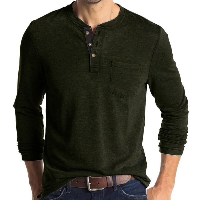 New Autumn And Winter Men's Long Sleeved T-Shirt Solid Color Base Shirt - Mammalook
