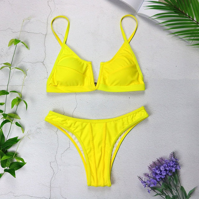 Sexy Bandeau Bikinis V Neck Bikini Swimsuits Push Up Swimwear Female Brazilian Bikini Set Bathing Suits Biquini - Mammalook