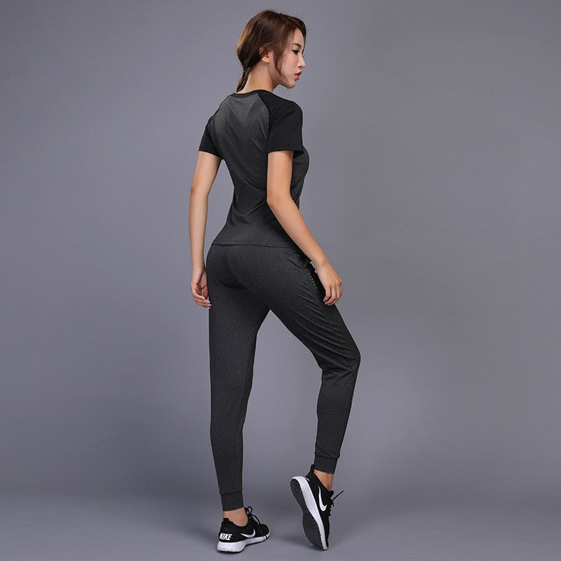 Women's sportswear Yoga Sets Jogging Clothes Gym Workout Fitness Training Yoga Sports T-Shirts+Pants Running Clothing Suit - Mammalook