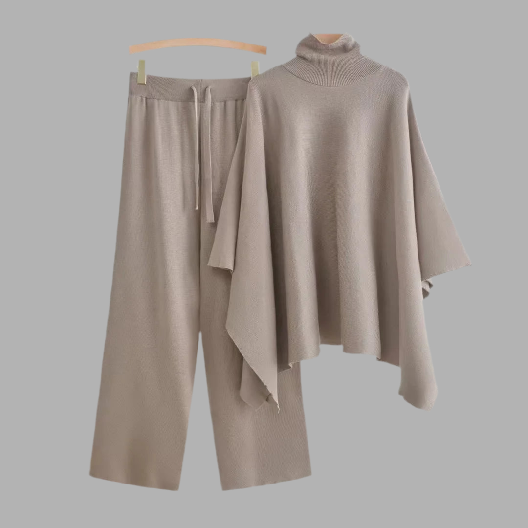 Elegant New Knitted 2 Piece Sets Women Turtleneck Long Sleeve Knitwears Sweater Conjuntos Casual High Waist Sweatpants Outfit