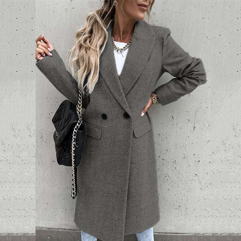 Hot selling autumn and winter color lapel, medium length button down woolen coat, outerwear for women - Mammalook