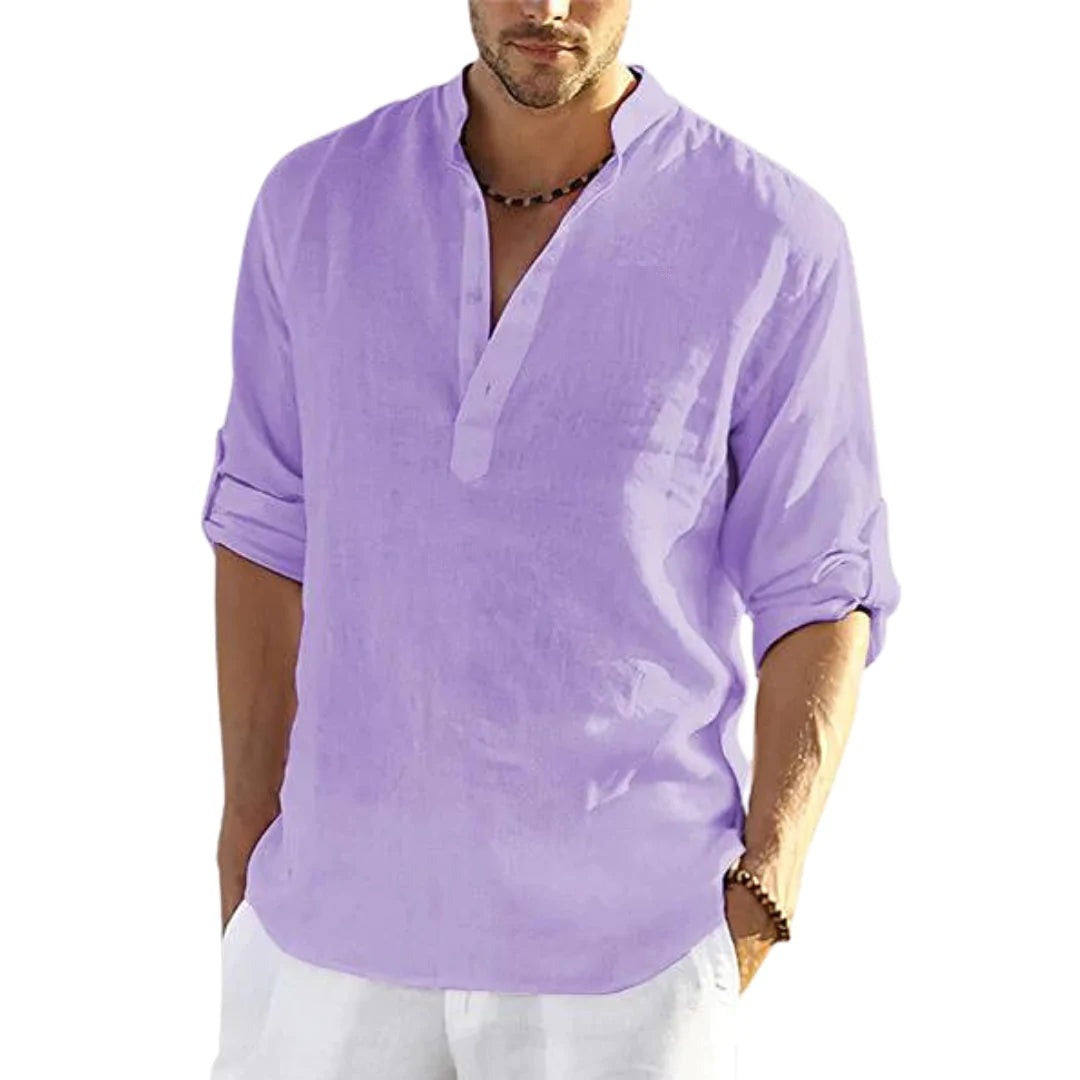 Mens Linen Long Sleeved T Shirt Loose Sweatshirt Solid Color Long Sleeved Cotton Linen Shirt Mens Large - Mammalook