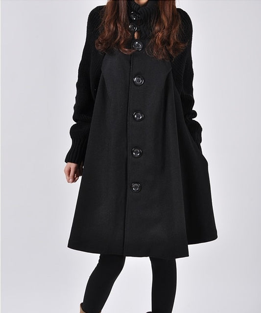 New oversized women's mid length loose fitting woolen coat cape woolen windbreaker coat - Mammalook