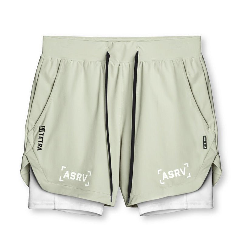 Wear Summer Sports Shorts Men's Fake Two-Piece Quick-Drying Double-Layer Basketball Pants Anti-Running Training Five-Point Pants - Mammalook