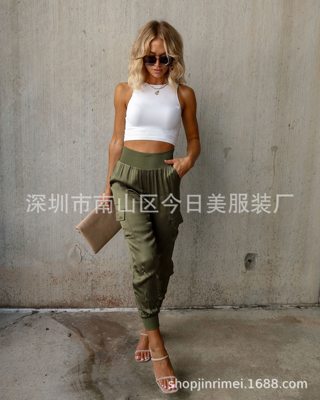 Autumn satin elastic waist pocket fashionable women's long pants casual pants - Mammalook
