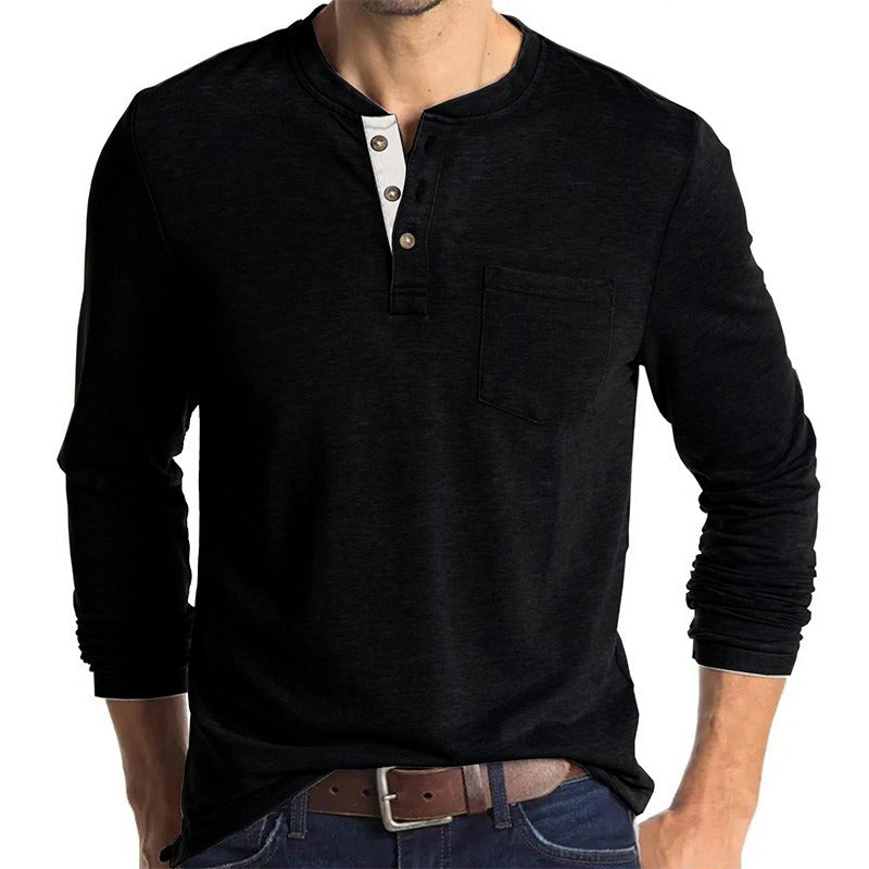 New Autumn And Winter Men's Long Sleeved T-Shirt Solid Color Base Shirt - Mammalook
