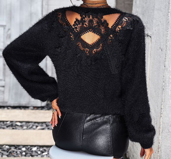 Pattern pattern women's knitted sweater round neck long sleeved pullover sweater for women - Mammalook