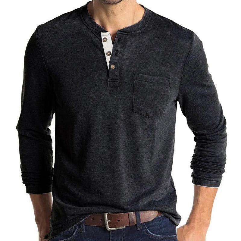 New Autumn And Winter Men's Long Sleeved T-Shirt Solid Color Base Shirt - Mammalook