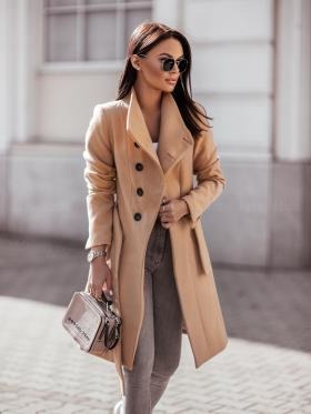 New women's woolen coat with solid color straps, medium length woolen coat - Mammalook