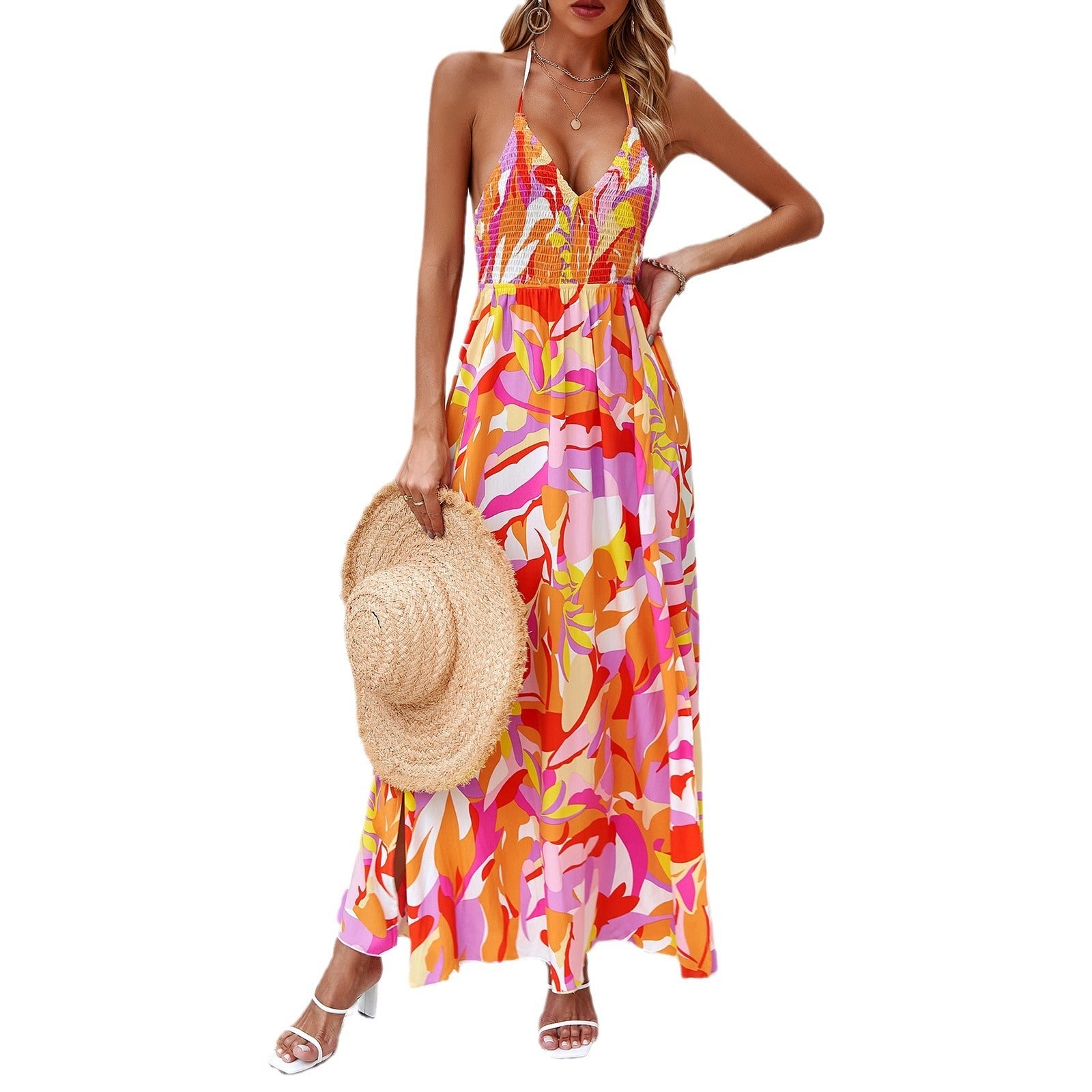Dress Spring Summer leisure holiday print halter dress - Mammalook
