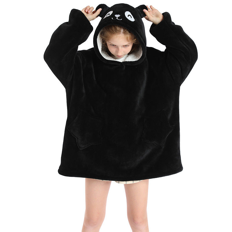 Sweater Flannel Plus Velvet Thick Double Layer Autumn And Winter Pullover Hooded Blanket - Mammalook