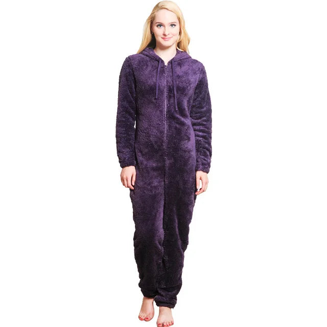 Winter Warm Pyjamas Women Onesies Fluffy Fleece Jumpsuits Sleepwear Overall Large Size Hood Sets Pajamas Onesie For Women - Mammalook