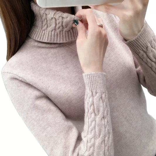 Women Sweater Turtleneck Pullovers Autumn Winter Sweaters New 2023 Long Sleeves Thick Warm Female Sweater Khaki - Mammalook