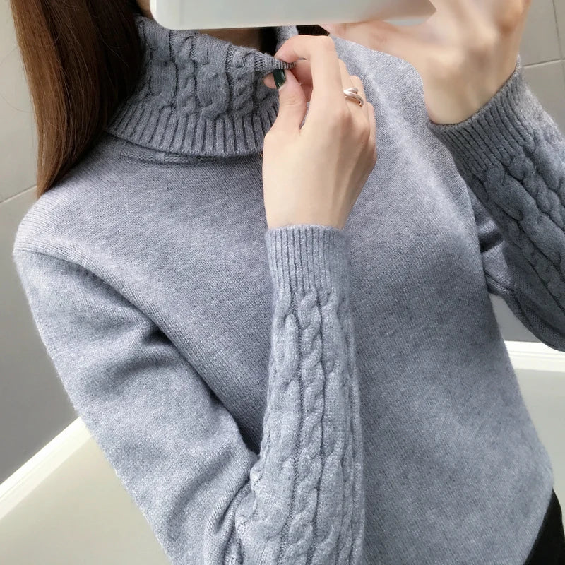 Women Sweater Turtleneck Pullovers Autumn Winter Sweaters New 2023 Long Sleeves Thick Warm Female Sweater Khaki - Mammalook