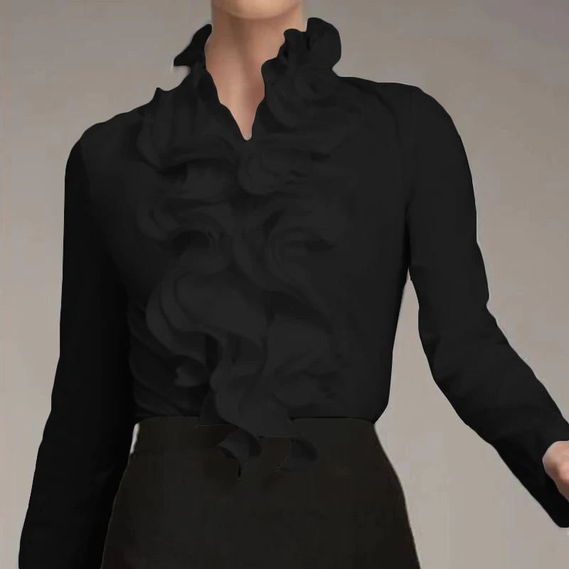 S ZANZEA Ladies Chic Tunic Tops Spring Office Ruffles Shirts Women Long Sleeve Elegant Work Flounce Blouse Female Blusas - Mammalook