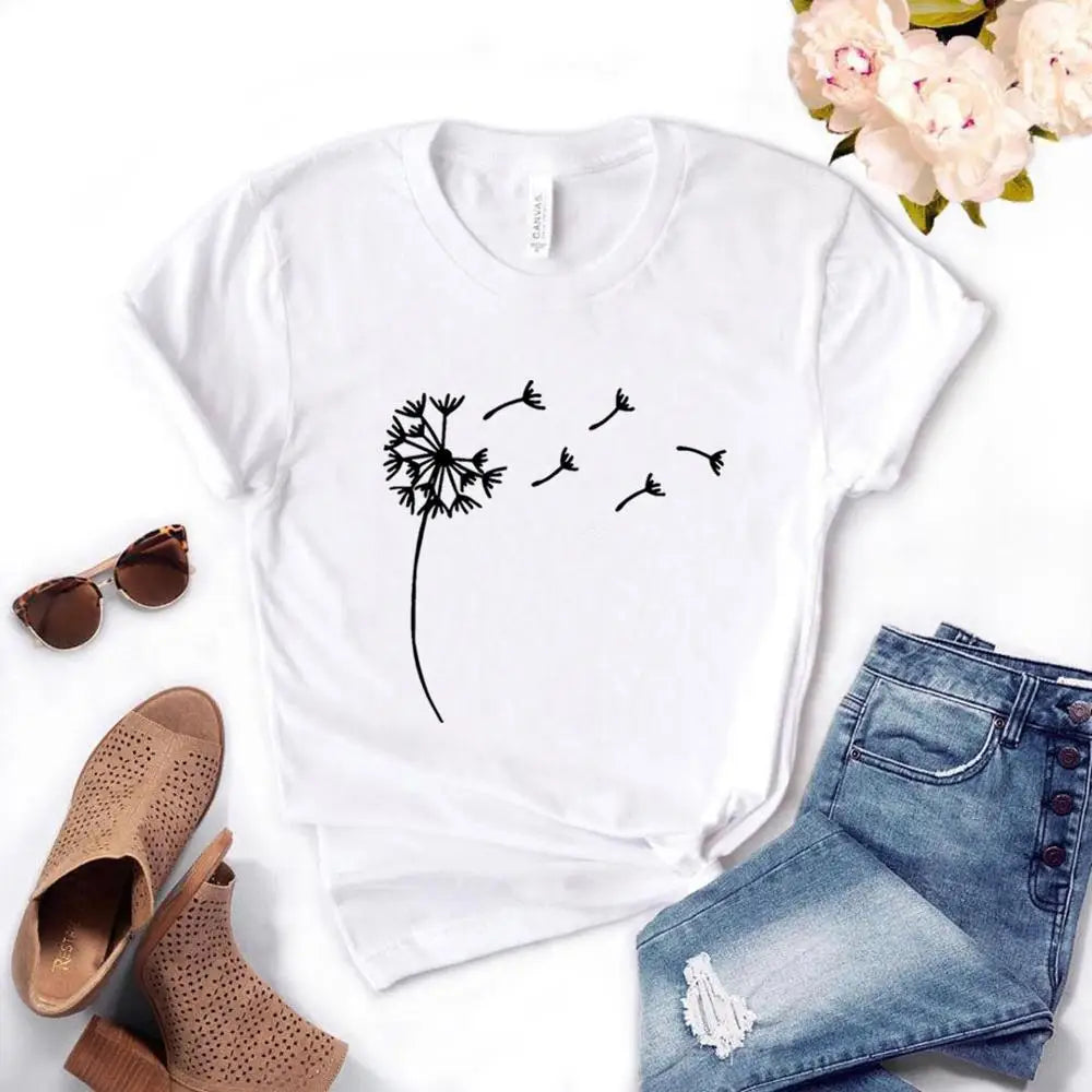Wildflower Dandelion Print Women tshirt Cotton Casual Funny t shirt Gift For Lady Yong Girl Top Tee - Mammalook