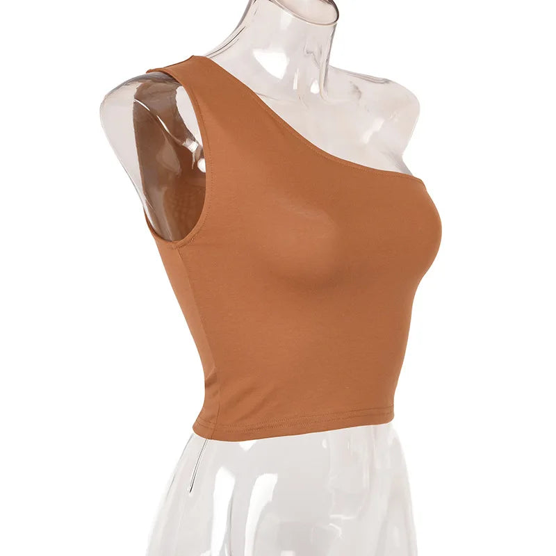 Women’s One-Shoulder Sports Crop Top – Casual Summer Fitness Vest