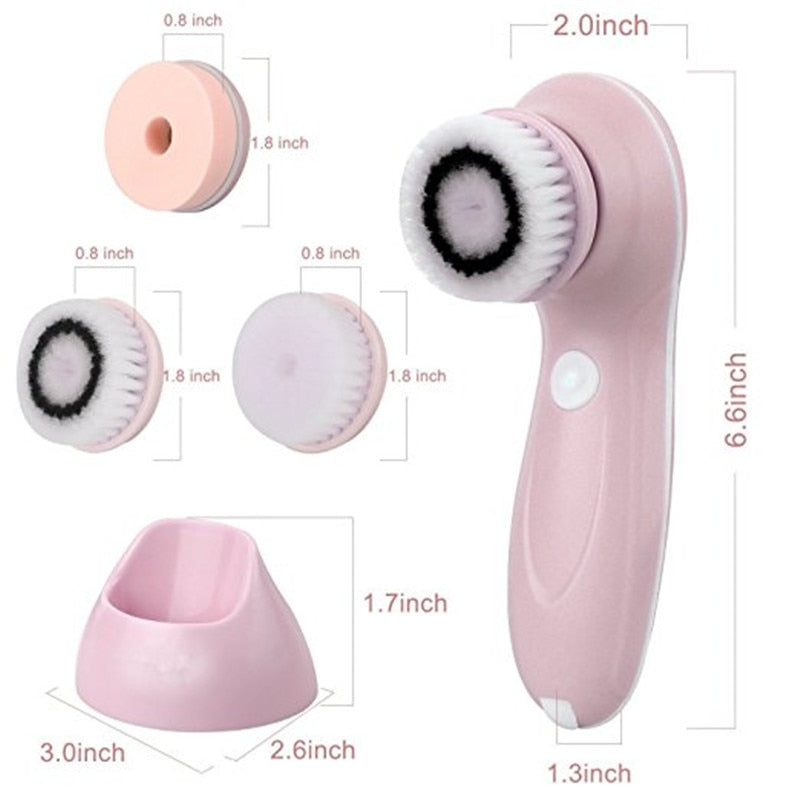 Electric Facial Cleanser 3-In-1 Washing Brush Face Cleansing Brush Skin Scrubber Cleaning Device For Face Brush Cleansing - Mammalook
