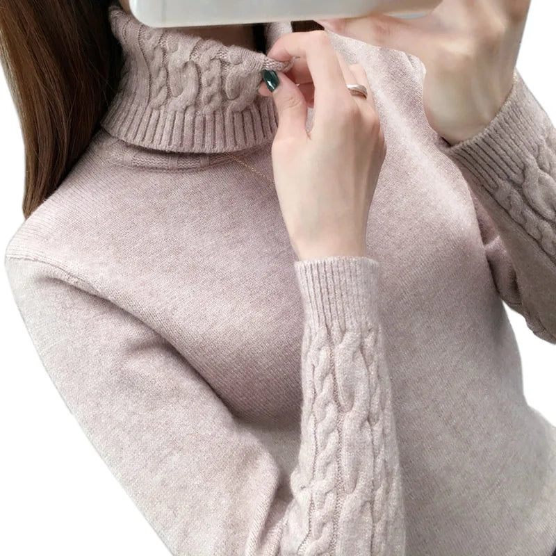 Women Sweater Turtleneck Pullovers Autumn Winter Sweaters New 2023 Long Sleeves Thick Warm Female Sweater Khaki - Mammalook