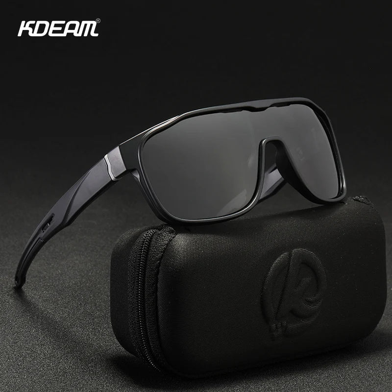 KDEAM One Piece Shape Polarized Sunglasses Men Sports Shield Glasses Oversized Reduce windage Designed Frame - Mammalook