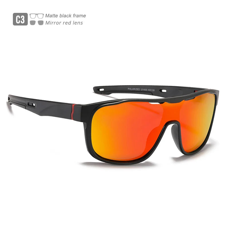 KDEAM One Piece Shape Polarized Sunglasses Men Sports Shield Glasses Oversized Reduce windage Designed Frame - Mammalook