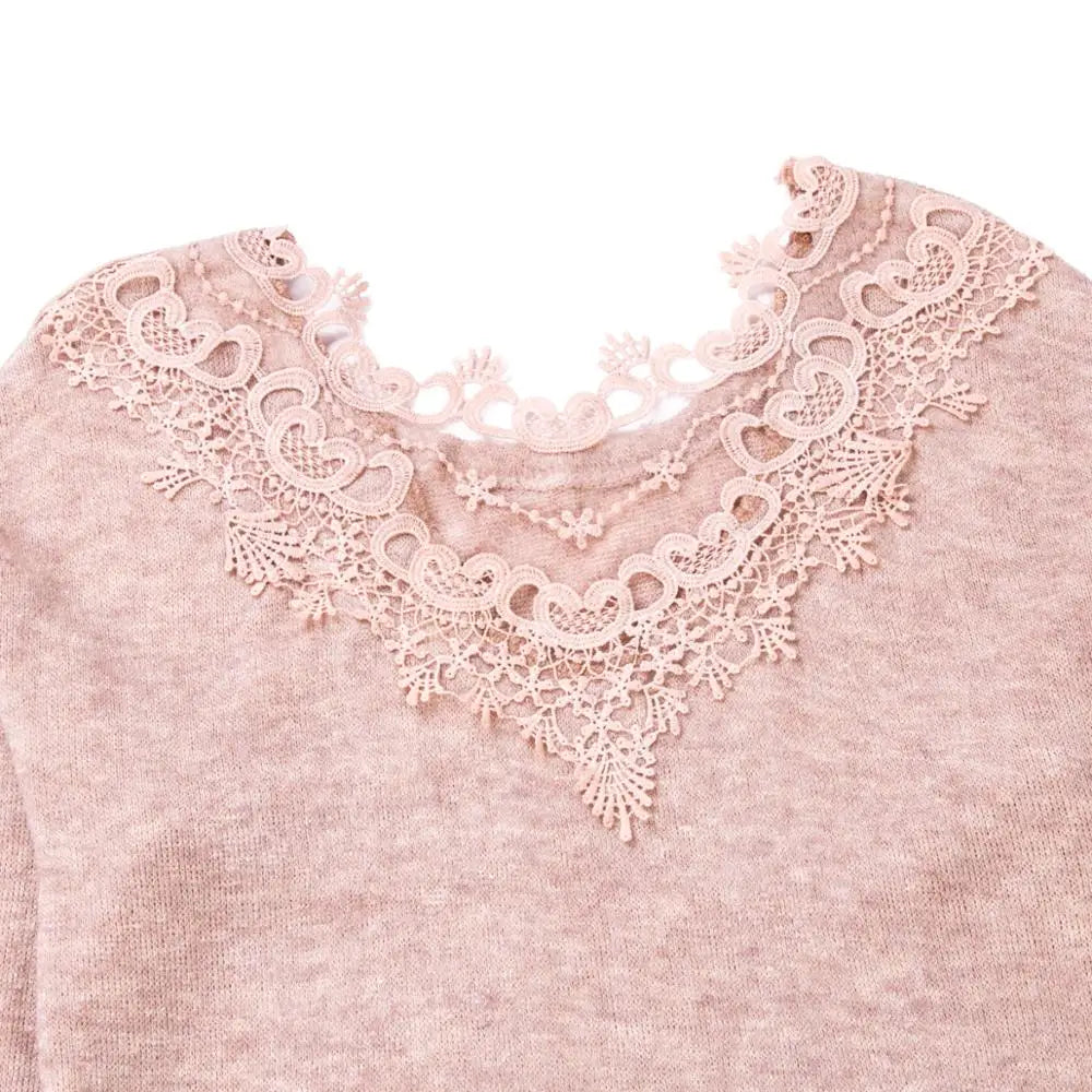 Women's Sweaters Winter Pullover Elegant Lace Backless Long Sleeve Jumper Top Knitted Sweater Female Ladies Women's Clothes - Mammalook