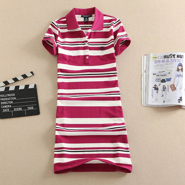 Embroidery Striped Polo 2024 Print Party Casual Dresses De Festa T Shirt Femme Summer Sexy Club Evening Robe Women Ete Vestidos - Mammalook