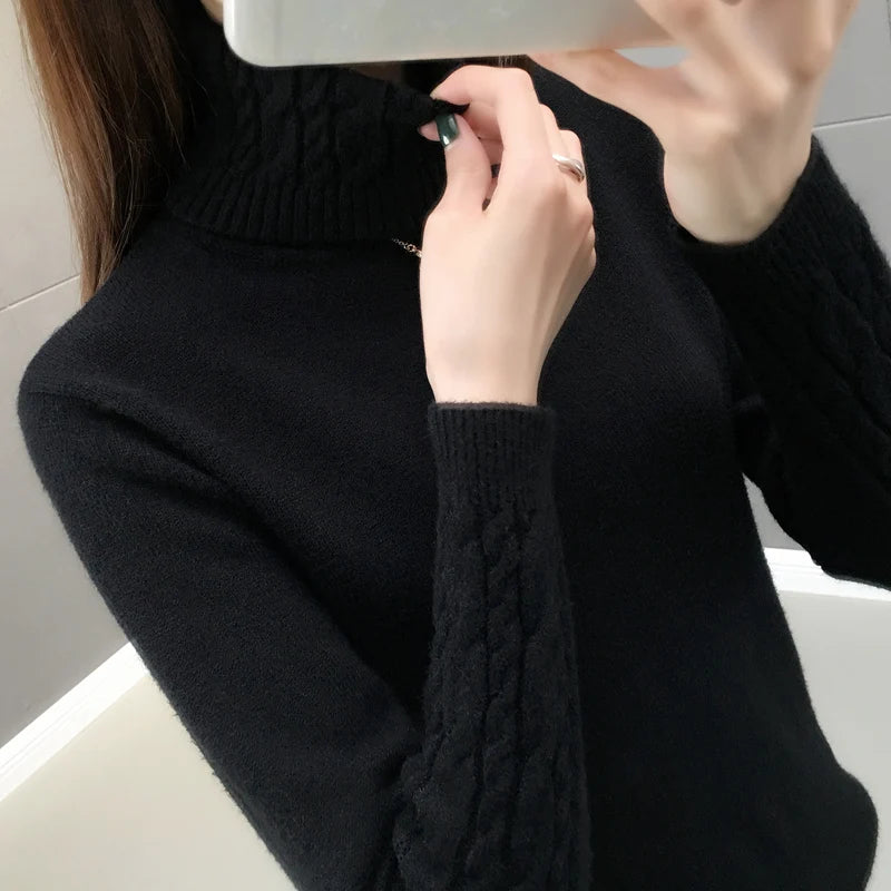 Women Sweater Turtleneck Pullovers Autumn Winter Sweaters New 2023 Long Sleeves Thick Warm Female Sweater Khaki - Mammalook