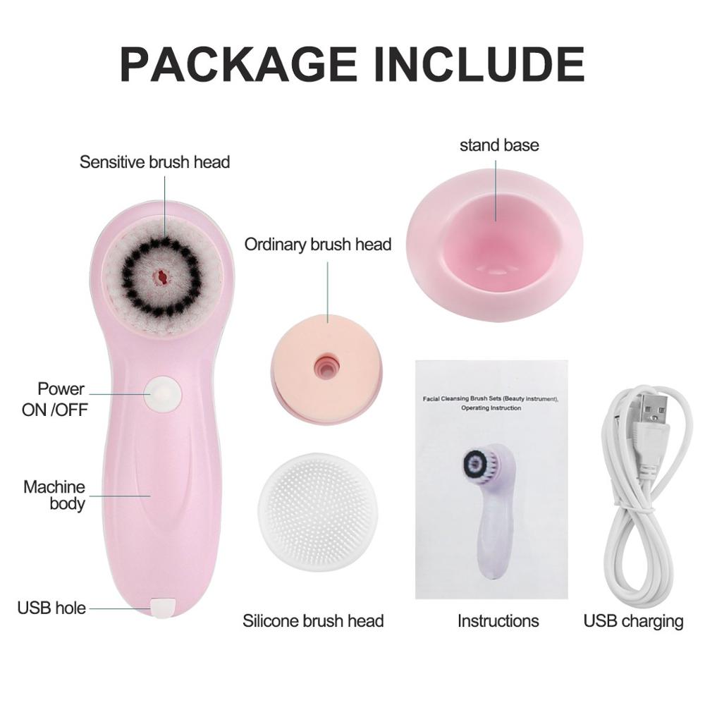 Electric Facial Cleanser 3-In-1 Washing Brush Face Cleansing Brush Skin Scrubber Cleaning Device For Face Brush Cleansing - Mammalook