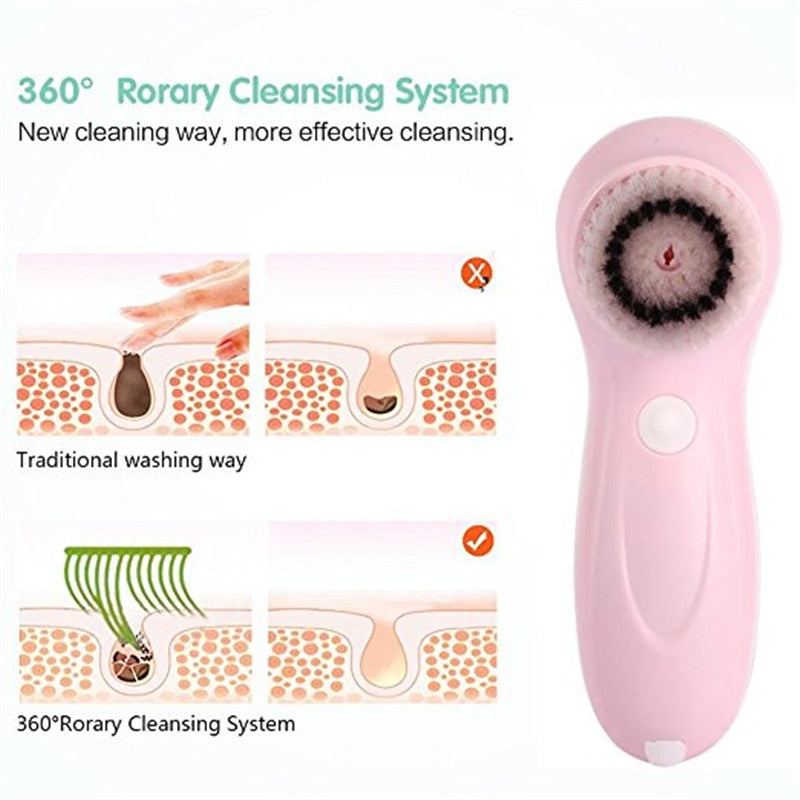 Electric Facial Cleanser 3-In-1 Washing Brush Face Cleansing Brush Skin Scrubber Cleaning Device For Face Brush Cleansing - Mammalook