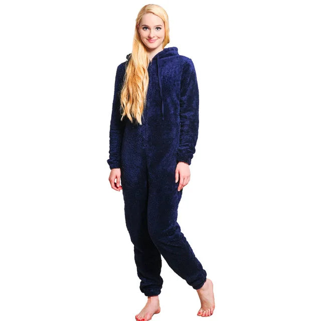 Winter Warm Pyjamas Women Onesies Fluffy Fleece Jumpsuits Sleepwear Overall Large Size Hood Sets Pajamas Onesie For Women - Mammalook