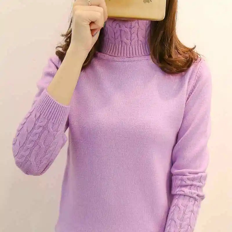 Women Sweater Turtleneck Pullovers Autumn Winter Sweaters New 2023 Long Sleeves Thick Warm Female Sweater Khaki - Mammalook