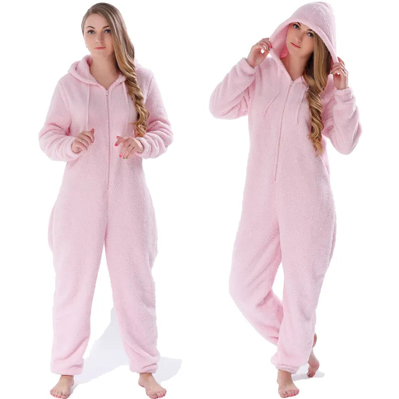 Winter Warm Pyjamas Women Onesies Fluffy Fleece Jumpsuits Sleepwear Overall Large Size Hood Sets Pajamas Onesie For Women - Mammalook