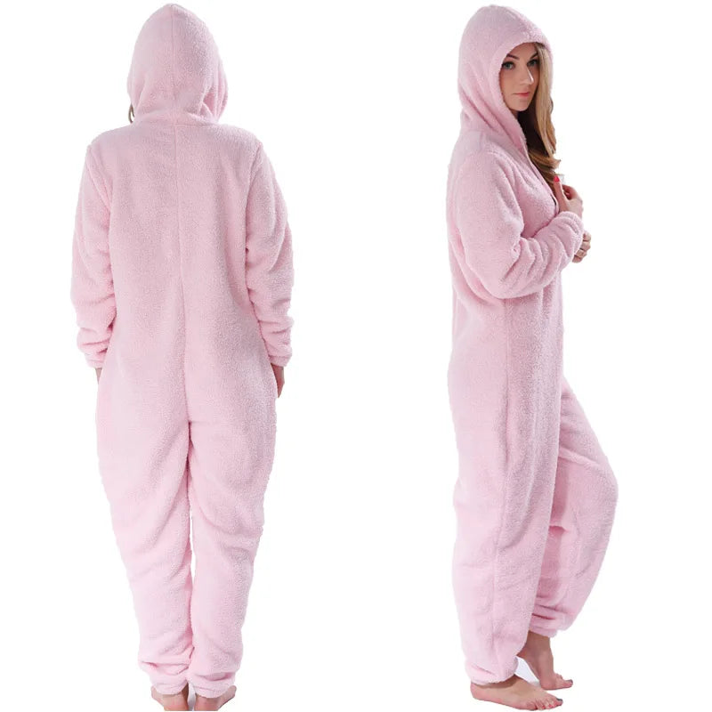 Winter Warm Pyjamas Women Onesies Fluffy Fleece Jumpsuits Sleepwear Overall Large Size Hood Sets Pajamas Onesie For Women - Mammalook