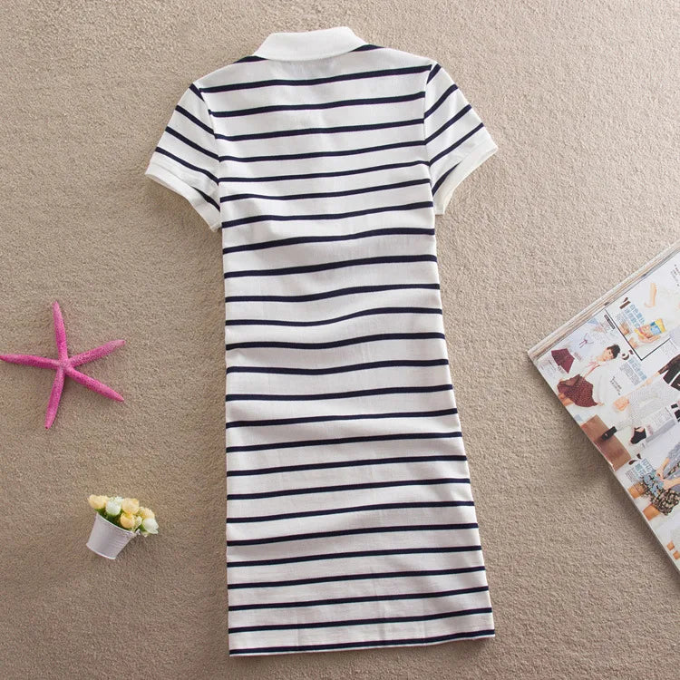 Embroidery Striped Polo 2024 Print Party Casual Dresses De Festa T Shirt Femme Summer Sexy Club Evening Robe Women Ete Vestidos - Mammalook
