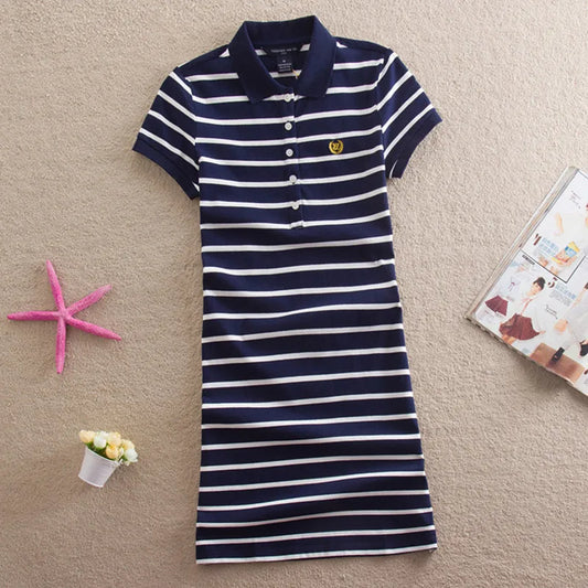 Embroidery Striped Polo 2024 Print Party Casual Dresses De Festa T Shirt Femme Summer Sexy Club Evening Robe Women Ete Vestidos - Mammalook