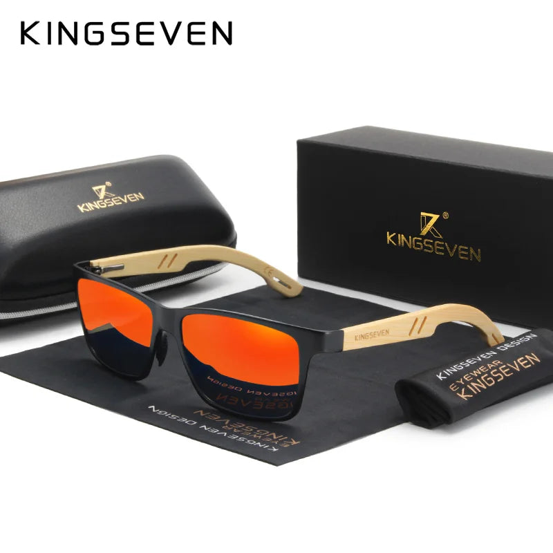 KINGSEVEN Brand Original Design Aluminum+Bamboo Natural Wooden Handmade Sunglasses Men Polarized Eyewear Sun Glasses For Women - Mammalook