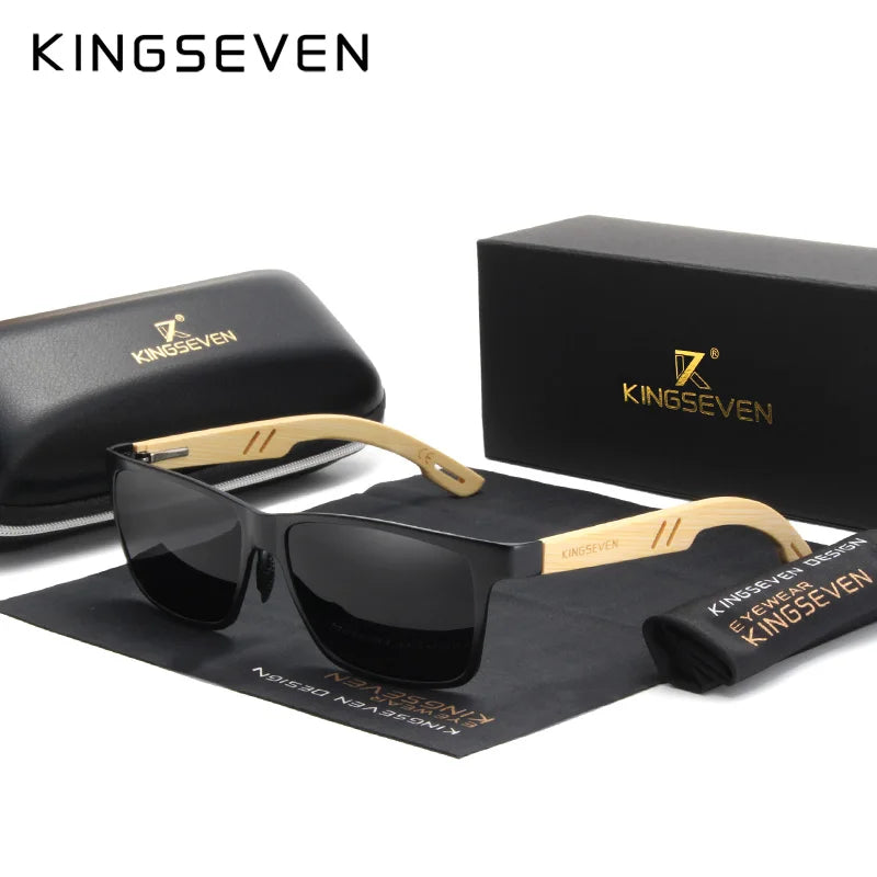 KINGSEVEN Brand Original Design Aluminum+Bamboo Natural Wooden Handmade Sunglasses Men Polarized Eyewear Sun Glasses For Women - Mammalook