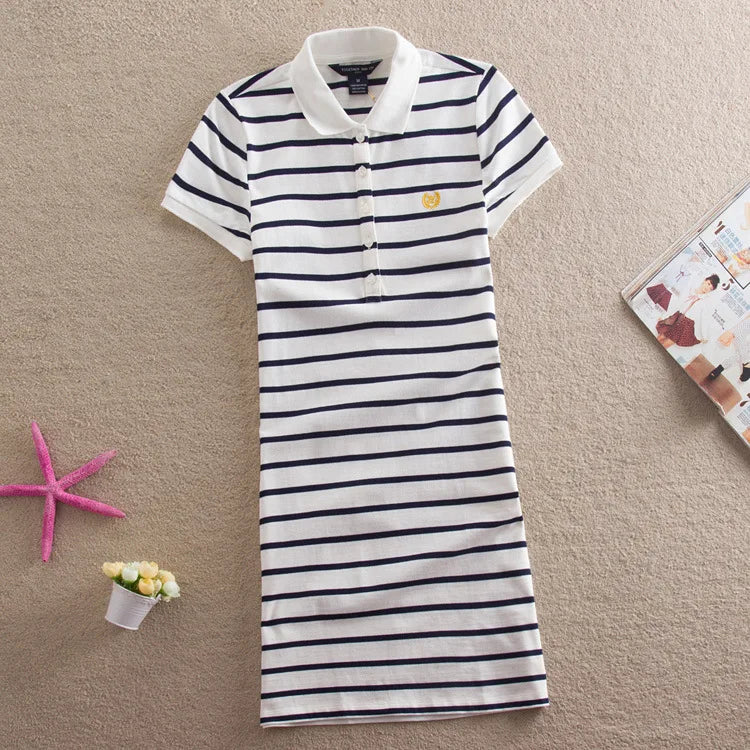 Embroidery Striped Polo 2024 Print Party Casual Dresses De Festa T Shirt Femme Summer Sexy Club Evening Robe Women Ete Vestidos - Mammalook