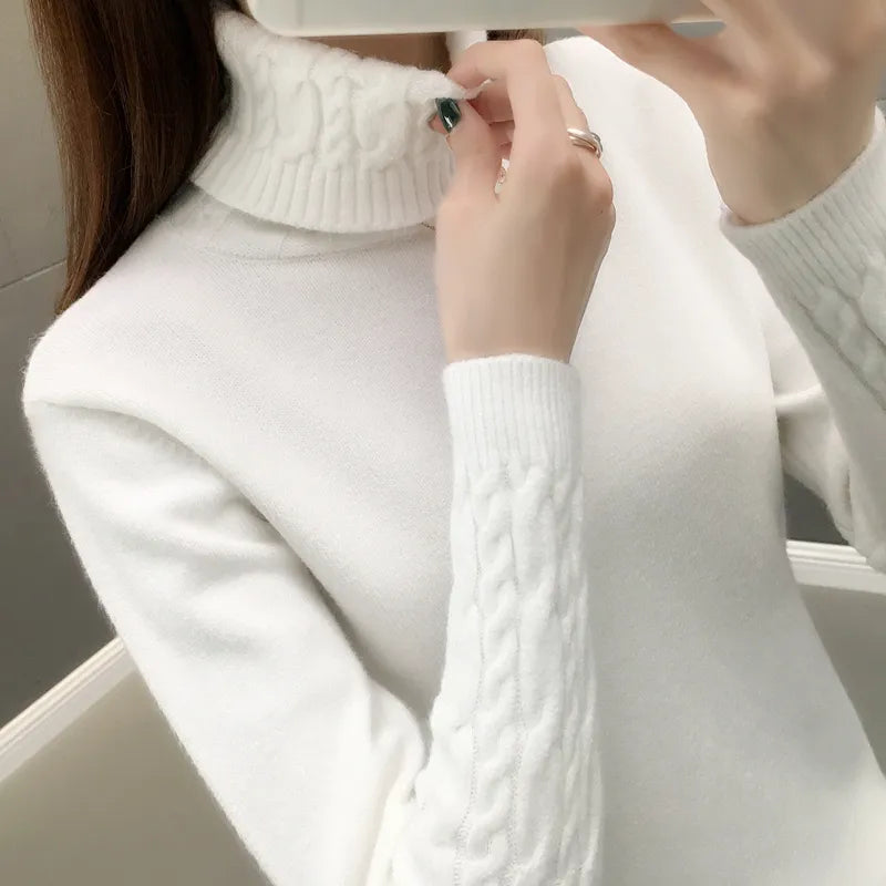 Women Sweater Turtleneck Pullovers Autumn Winter Sweaters New 2023 Long Sleeves Thick Warm Female Sweater Khaki - Mammalook