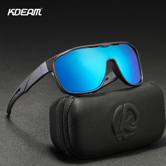 KDEAM One Piece Shape Polarized Sunglasses Men Sports Shield Glasses Oversized Reduce windage Designed Frame - Mammalook