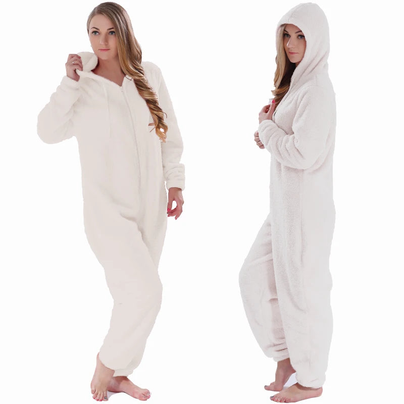 Winter Warm Pyjamas Women Onesies Fluffy Fleece Jumpsuits Sleepwear Overall Large Size Hood Sets Pajamas Onesie For Women - Mammalook