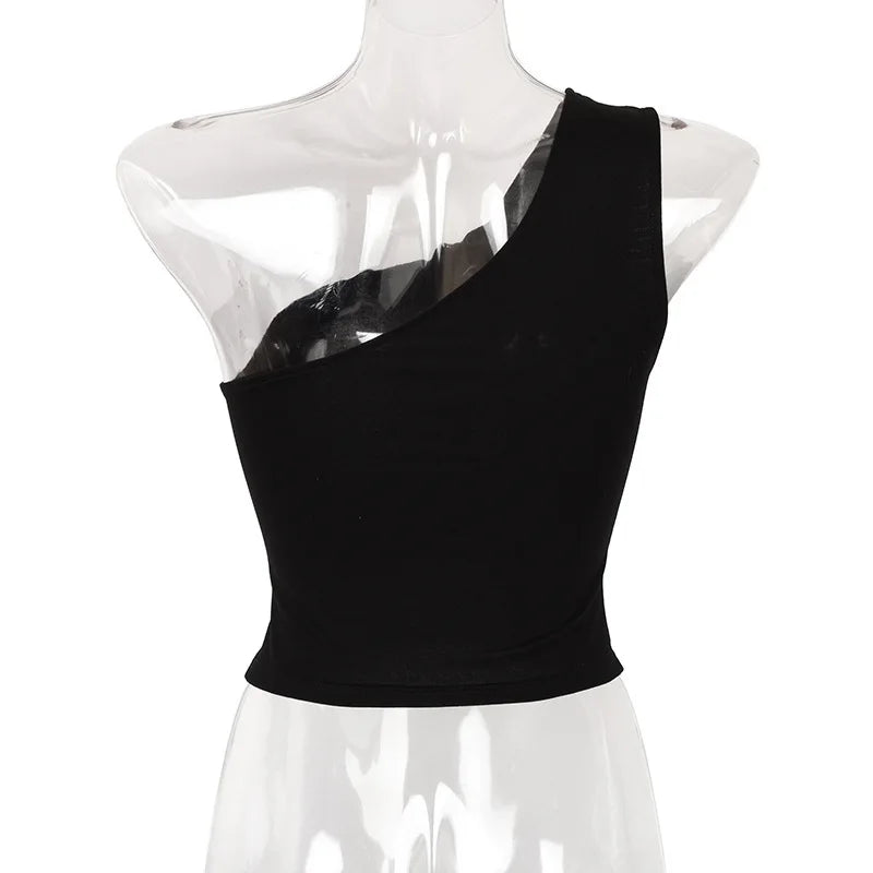 Women’s One-Shoulder Sports Crop Top – Casual Summer Fitness Vest