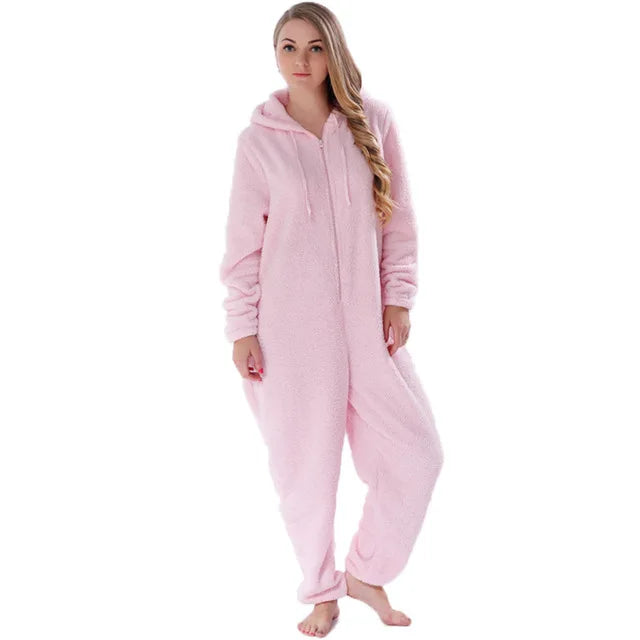 Winter Warm Pyjamas Women Onesies Fluffy Fleece Jumpsuits Sleepwear Overall Large Size Hood Sets Pajamas Onesie For Women - Mammalook