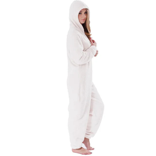 Winter Warm Pyjamas Women Onesies Fluffy Fleece Jumpsuits Sleepwear Overall Large Size Hood Sets Pajamas Onesie For Women - Mammalook