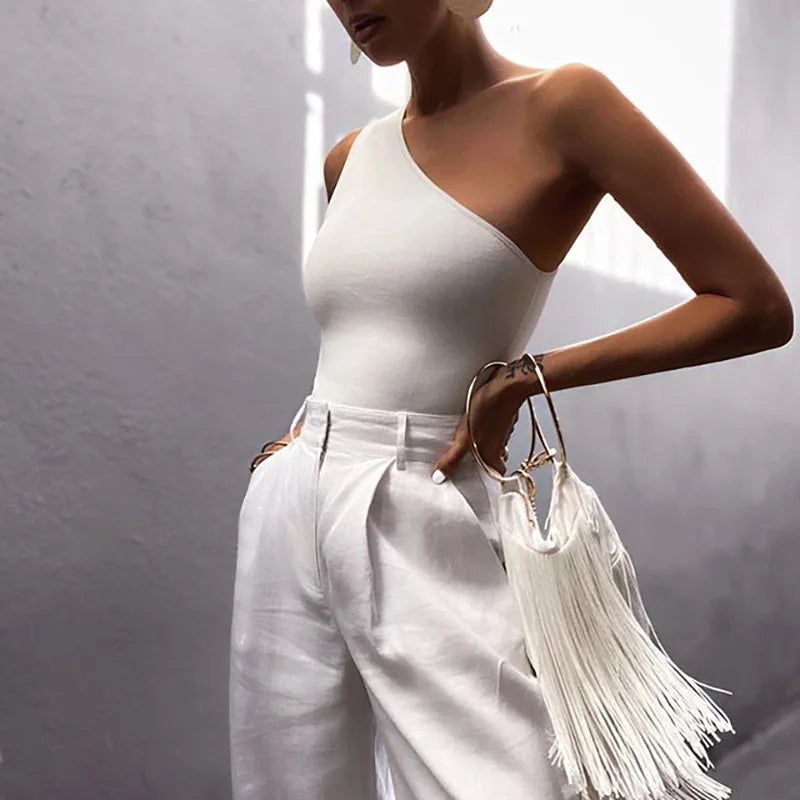 Women’s One-Shoulder Sports Crop Top – Casual Summer Fitness Vest