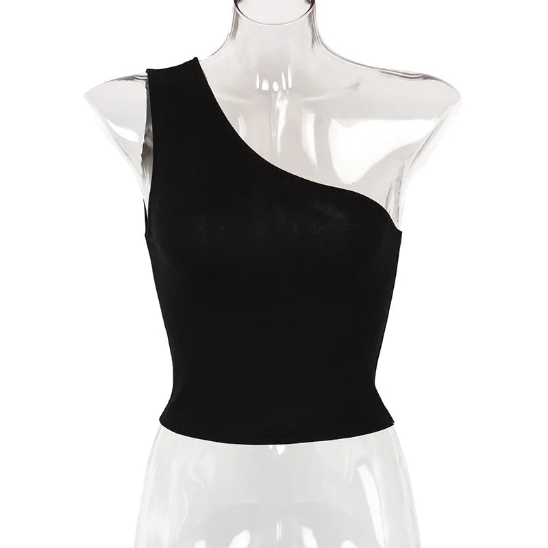Women’s One-Shoulder Sports Crop Top – Casual Summer Fitness Vest