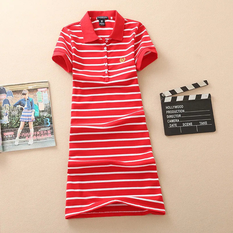 Embroidery Striped Polo 2024 Print Party Casual Dresses De Festa T Shirt Femme Summer Sexy Club Evening Robe Women Ete Vestidos - Mammalook