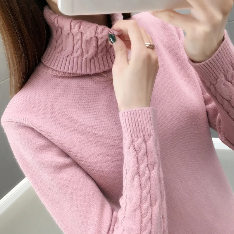 Women Sweater Turtleneck Pullovers Autumn Winter Sweaters New 2023 Long Sleeves Thick Warm Female Sweater Khaki - Mammalook