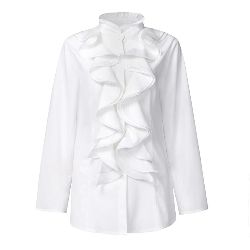 S ZANZEA Ladies Chic Tunic Tops Spring Office Ruffles Shirts Women Long Sleeve Elegant Work Flounce Blouse Female Blusas - Mammalook
